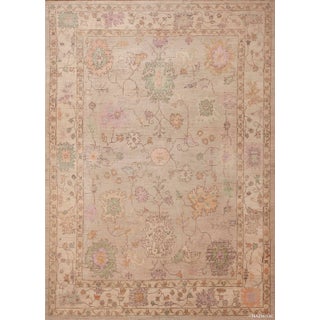 Neutral Tribal Floral Modern Turkish Oushak Design Area Rug For Sale