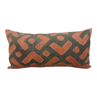 Vintage Black and Red Woven African Kuba Textile Decorative Bolster Pillow For Sale