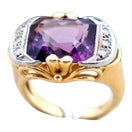 Gold Ring with Amethyst and Diamond Chips For Sale