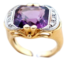 Gold Ring with Amethyst and Diamond Chips