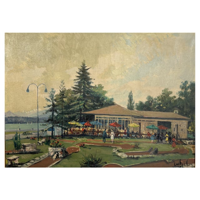 Sergio Cecchi, Château Banquet à Genève, 1954, Oil on Canvas, Framed For Sale