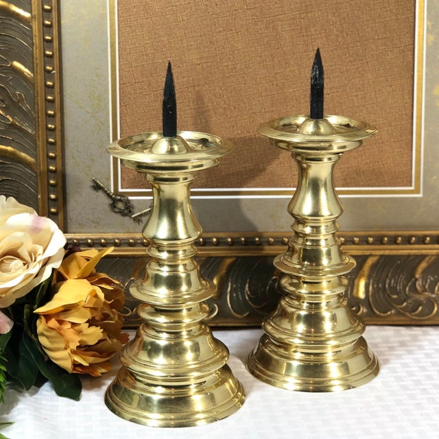 Vintage Solid Brass Candle Spike by Virginia Metalcrafters a Pair