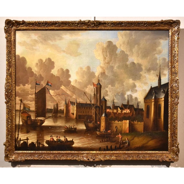 Peter Van Der Velde, Marina Landscape with Boats, 1700, Oil on Canvas For Sale - Image 16 of 16