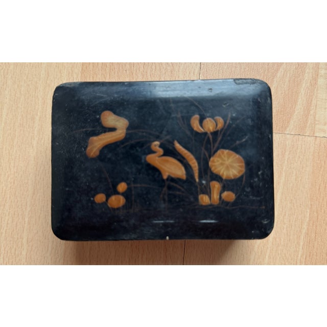 Japanese Lacquer Box with Maki-E Heron and Lotus, 1990s For Sale - Image 4 of 6