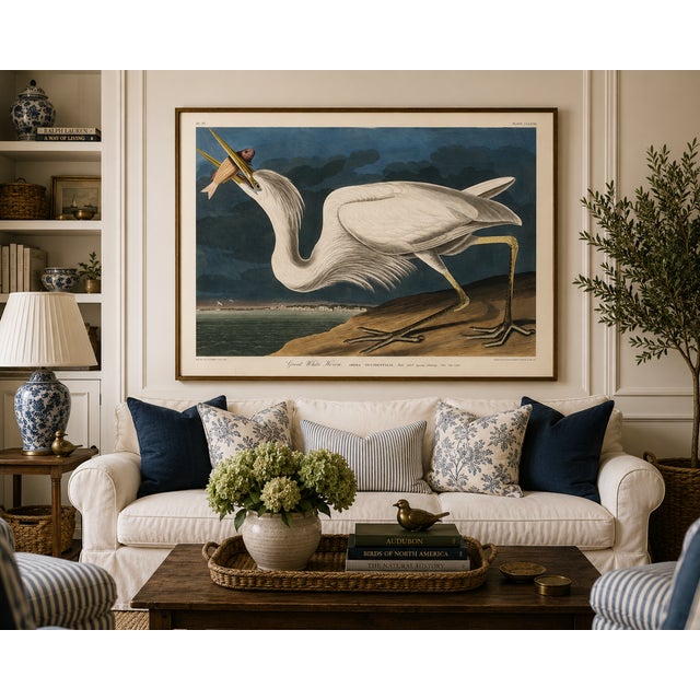 John James Audubon Great White Heron, Vintage Art Print Reproduction From Birds of America by John James Audubon, 36″ × 24" For Sale - Image 4 of 8