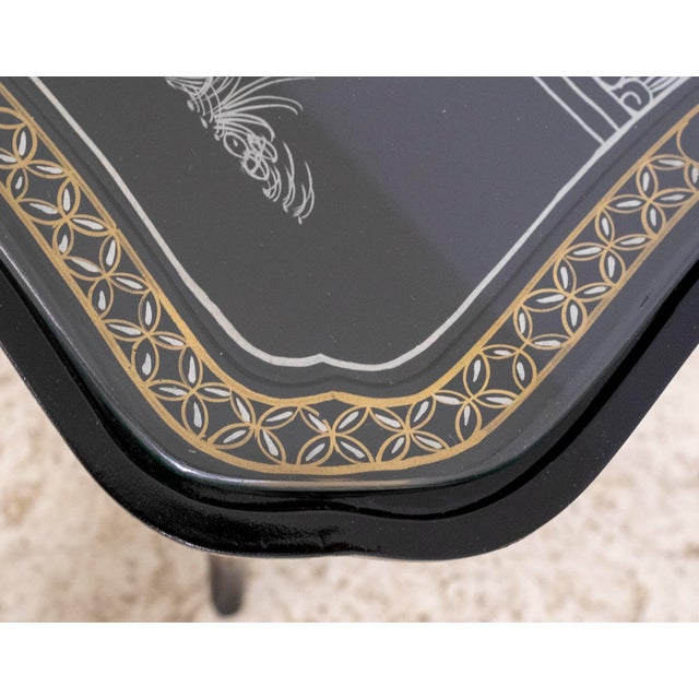 Paint Chinese Black Lacquer Glass Top Occasional Table For Sale - Image 7 of 12