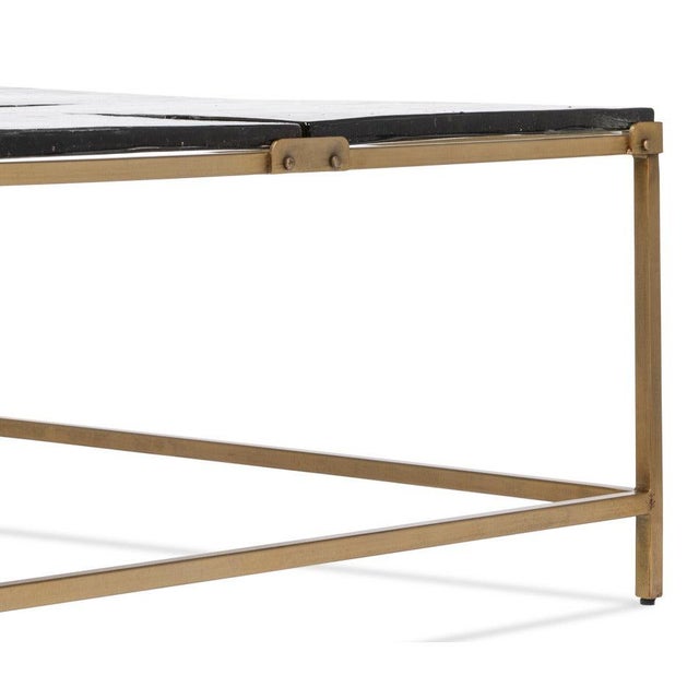 2020s Modern Square Cocktail Table in Aged Brass and Cast Glass For Sale - Image 5 of 12