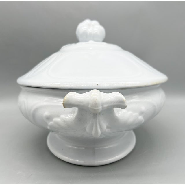19th Century English J. Edwards White Ironstone Covered Tureen St. Louis Shape – Victorian / English Country For Sale - Image 13 of 13