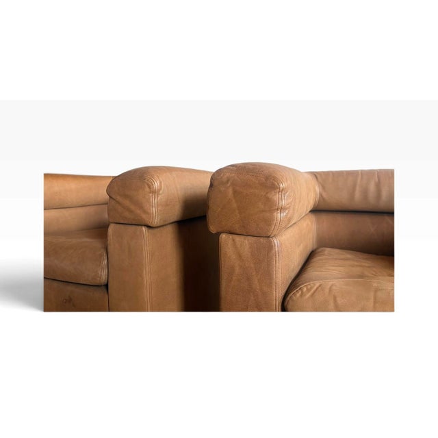 Set of 2- Brown Genuine Leather Club Chairs, 1980s For Sale - Image 4 of 11