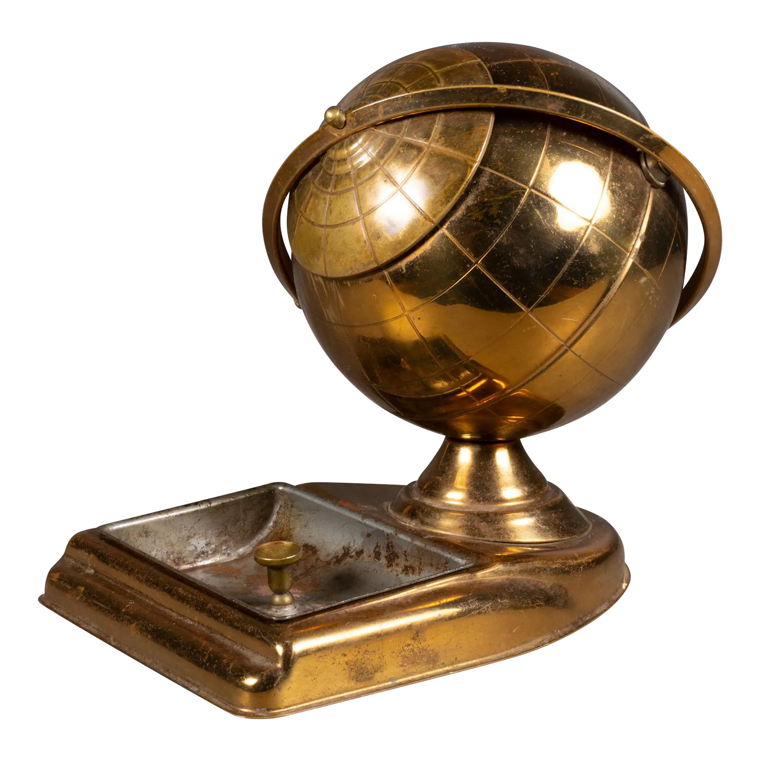 brass cigarette holder Mid-Century Brass Globe Cigarette Holder and Ashtray/Coin Dish C.1960