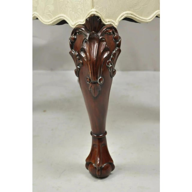 Late 20th Century English Georgian Chippendale Style Carved Mahogany Ball and Claw Stools - Pair For Sale - Image 10 of 12