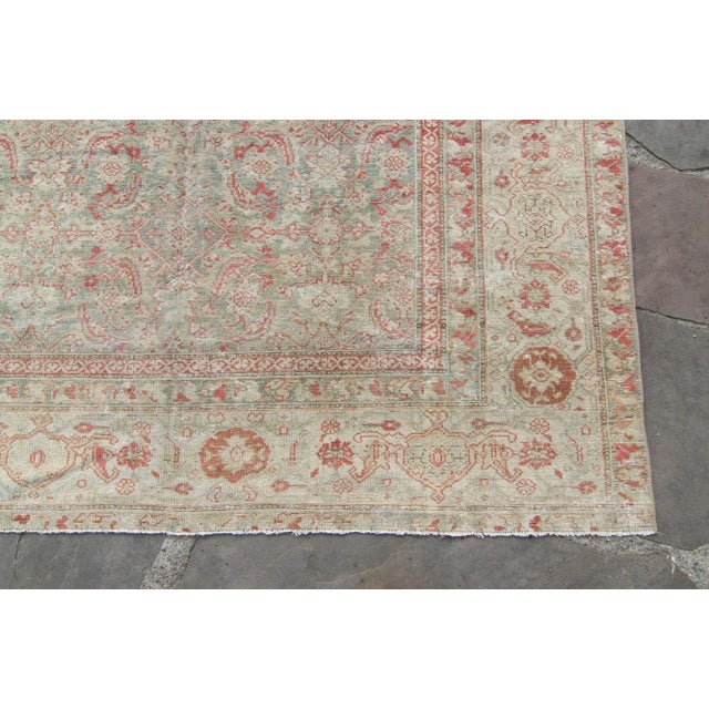 1920s 1920s Antique Allover Sage Coral Hand Knotted Wool Low Pile Rug - 5’10” X 13’1” For Sale - Image 5 of 10
