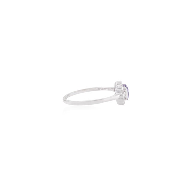 Metal Art Deco 14k White Gold 1.11ct Lavender Sapphire & Diamond Ring Size 8 For Sale - Image 7 of 16