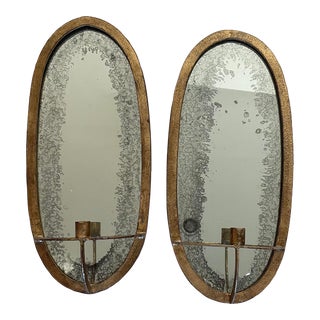 Mid 20th Century Arteriors Gold Mirrored Agatha Sconces - Set of 2 For Sale