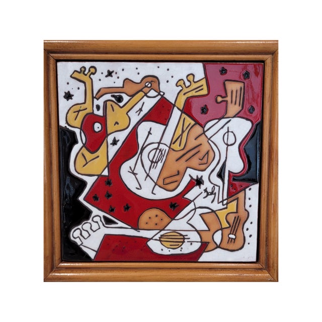 Black Vintage Spanish Glazed Ceramic Tile Music, 1950s For Sale - Image 8 of 8