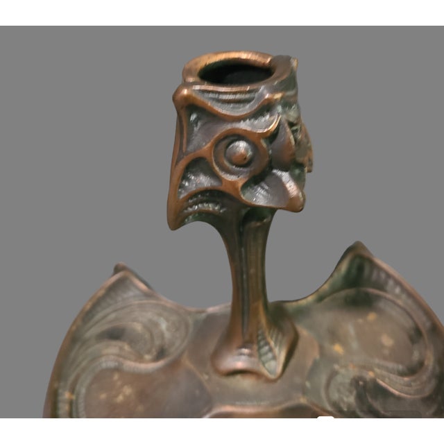 Antique Patinated Copper Figural Art Nouveau-Gothic-Viking Candlestick Holder For Sale - Image 4 of 8