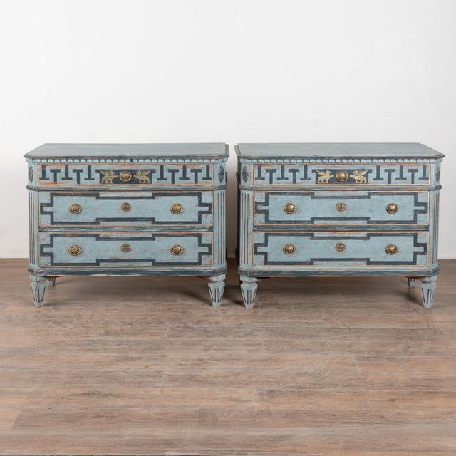 Gustavian (Swedish) 19th Century Blue Painted Swedish Gustavian Chest of Drawers For Sale - Image 3 of 16