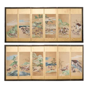 Pair of Japanese Edo/Tokugawa Screens Tale of Heiki
