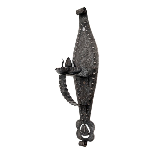 Vintage Spanish Brutalist Wrought Iron Wall Sconce, 1960s For Sale
