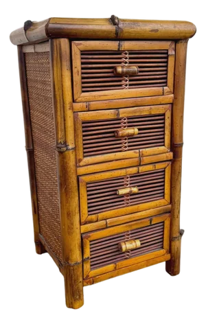 Vintage Bamboo and Rattan 4-Drawer Occasional Nightstand