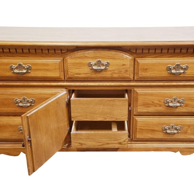 Late 20th Century Bassett Furniture Solid Oak Early American Country Style 68" Triple Door Dresser 2283-247 For Sale - Image 5 of 16