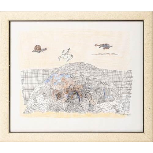 Mixed media on paper, signed and dated 1990. Dimensions: 37 x 48 cm.