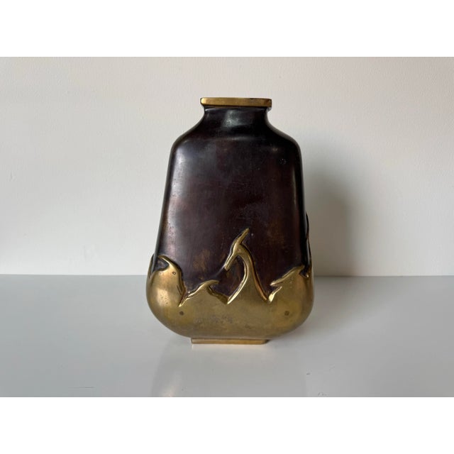 1970s Vintage Art Deco–Style Japanese Bronze Vase With Heron Motif For Sale - Image 5 of 11