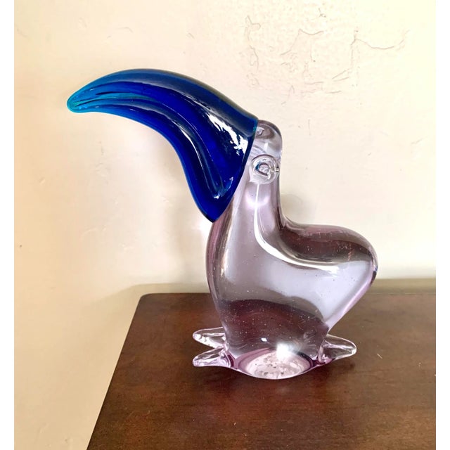 Figurative Purple and Cobalt Blue Mouth Blown Art Glass Pelican Figurine For Sale - Image 3 of 6