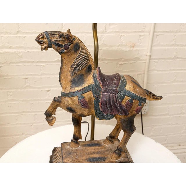 Hollywood Regency Vintage Equestrian Horse Table Lamp With Black Shade For Sale - Image 3 of 9