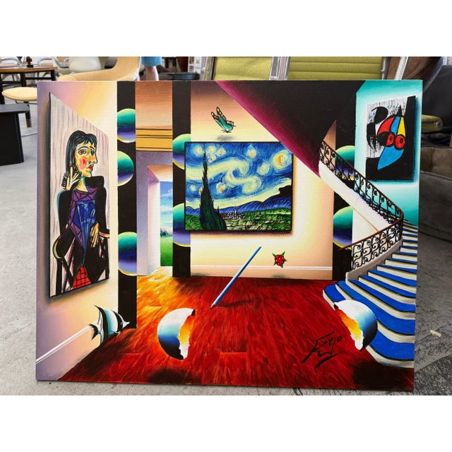 A wonderful surrealist painting by the noted Brazilian American artist known now as Ferjo. His work is collected all over...