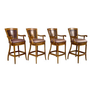 Artistica Embossed Copper and Leather Bar Stools For Sale