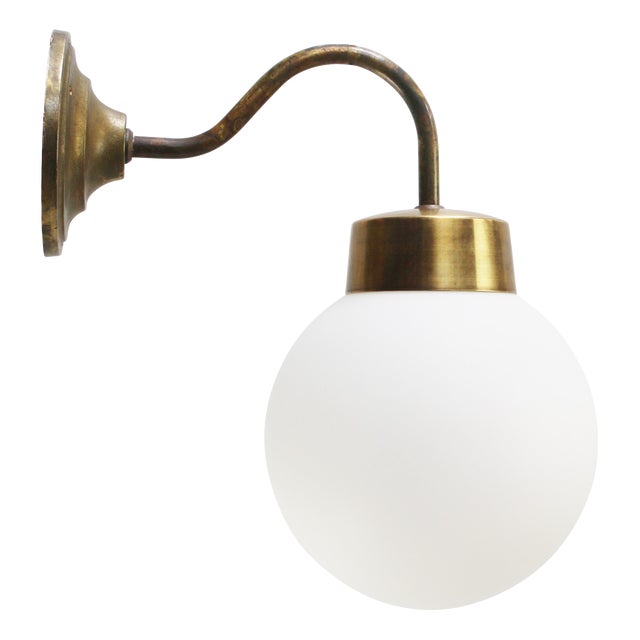 French White Mat Opaline Glass and Brass Sconce For Sale