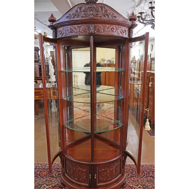 R. J. Horner & Co. 19th Century Victorian RJ Horner Carved Mahogany Beveled Glass Corner Cabinet For Sale - Image 4 of 15