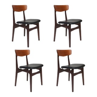Restored Set of Four Attributed to Schionning & Elgaard for Randers Mid-Century Danish Teak Dining Chairs For Sale