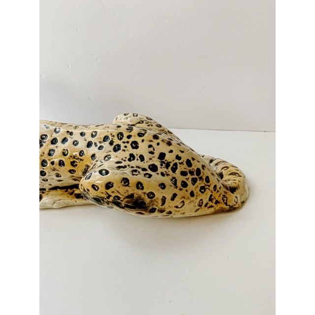 Large 1970 California Pottery Leopard Cat Sculpture, Glazed Ceramic Hollywood Regency Icon For Sale - Image 9 of 13