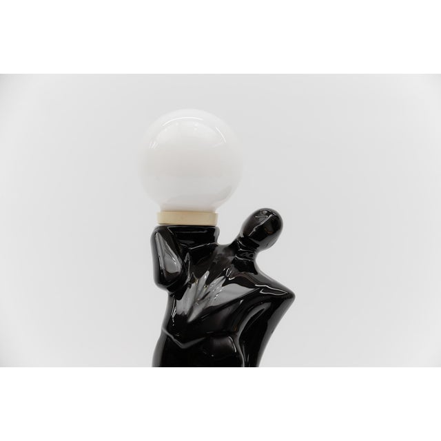 Ceramic Art Deco Waiter Table Lamp with a Milk Glass Ball Shade, Italy, 1960s For Sale - Image 6 of 10