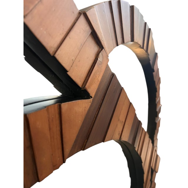 Large Vintage 1970's Sculptural Wood Tall Geometric Mirror MCM For Sale - Image 4 of 12