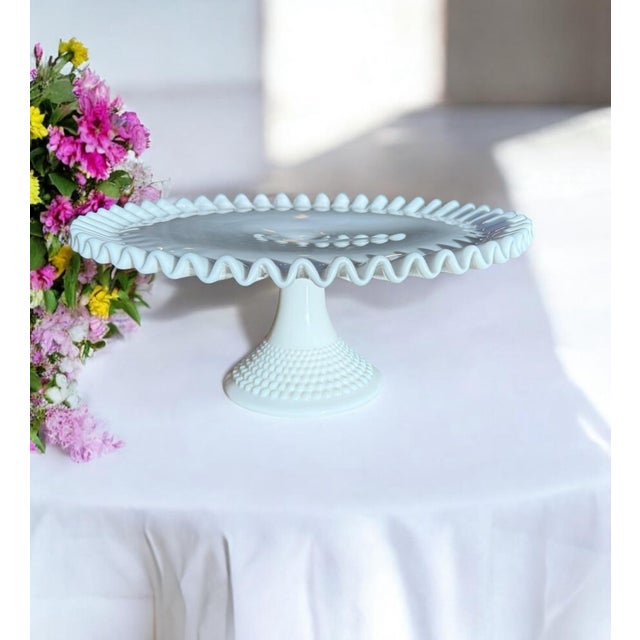 Fenton Brothers Vintage Fenton Milk Glass Hobnail Pedestal Cake Stand For Sale - Image 4 of 9