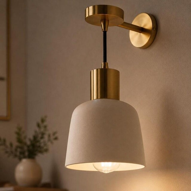 Brass Handmade Brass Wall Sconce With White Shade | Mid-Century Modern Hallway Lighting For Sale - Image 8 of 13