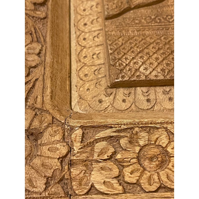 Early 20th Century Handcrafted Ornate Wooden Wall Relief Floral Art Sculpture Feat. Persian Royal Couple For Sale - Image 12 of 12