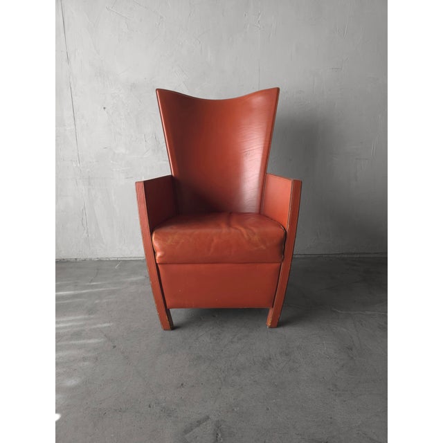 Postmodern Vintage Italian Sculptural High-Back Leather Armchair For Sale - Image 3 of 10