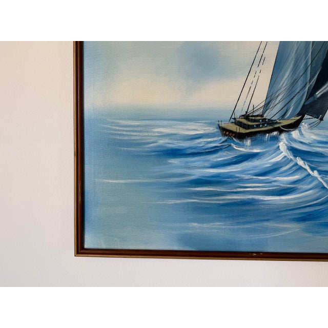 1970s Mid-Century Sailboat Seascape Acrylic on Canvas Painting by Matson For Sale In Miami - Image 6 of 13