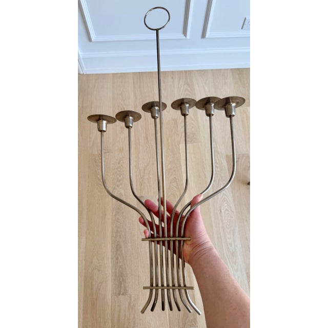 Tommi Parzinger 1970s Monumental Mid-Century Modern Silvered Brass 7-Light Candle Sconces, Attributed to Tommi Parzinger – A Pair For Sale - Image 4 of 7