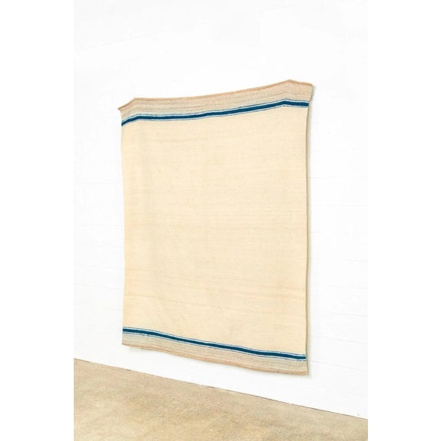 Vintage Moroccan Beige & Blue Striped Wool Kilim Floor Rug or Blanket, 5'10'' X 7’4'' For Sale - Image 4 of 11