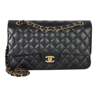 Black Quilted Lambskin Medium Classic Double Flap Bag For Sale