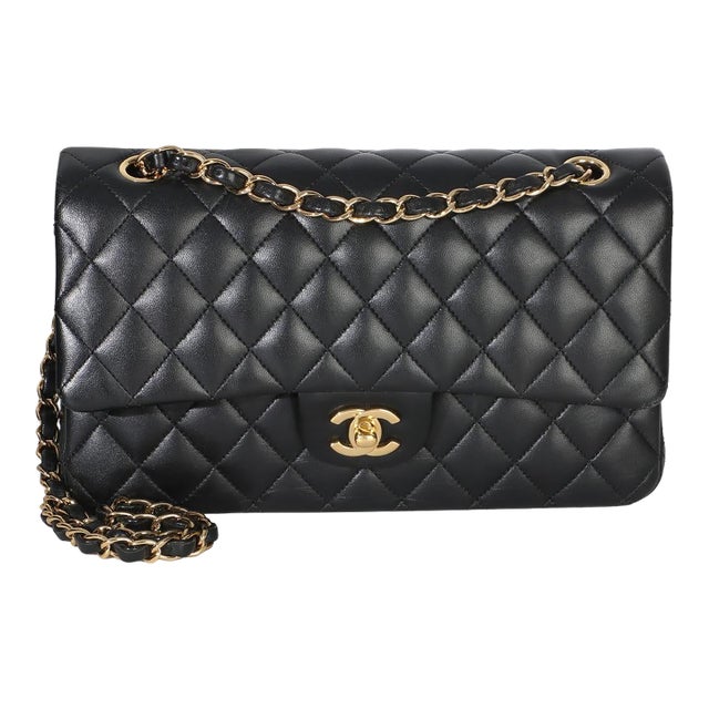 Black Quilted Lambskin Medium Classic Double Flap Bag For Sale