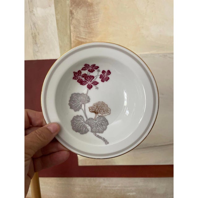 Asian Vintage Noritake Geranium Burgundy and Gray 5 5/8” Small Berry Bowls - Set of Nine (9) For Sale - Image 3 of 8