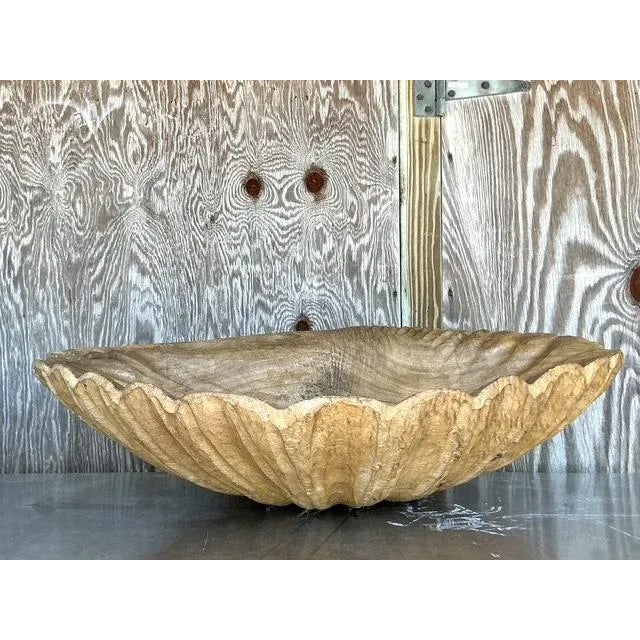 Vintage Coastal Monumental Hand Carved Gigas Clam Shell For Sale - Image 9 of 12