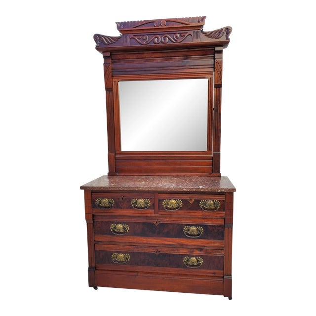 Antique 1810s Victorian Burl Walnut American Dresser Chest With Mirror For Sale