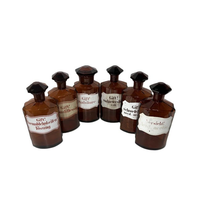 1920s Vintage Brown Glass Bottles, 1920s, Set of 6 For Sale - Image 5 of 9